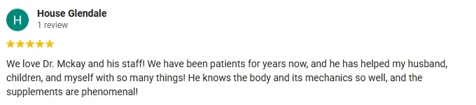A 5-star Google review of Sandhills Alternative Healthcare praising Dr. McKay's knowledge
