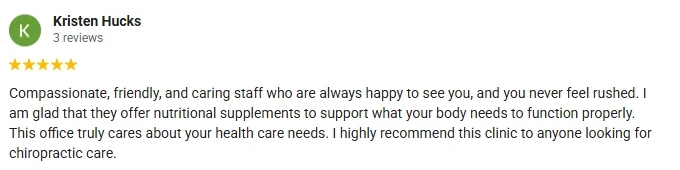 A 5-star Google Review of Sandhills Alternative Healthcare praising the compassionate and caring staff