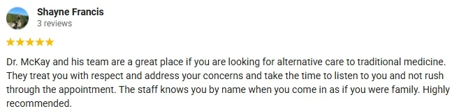 A 5-star Google Review of Sandhills Alternative Healthcare praising the friendly staff